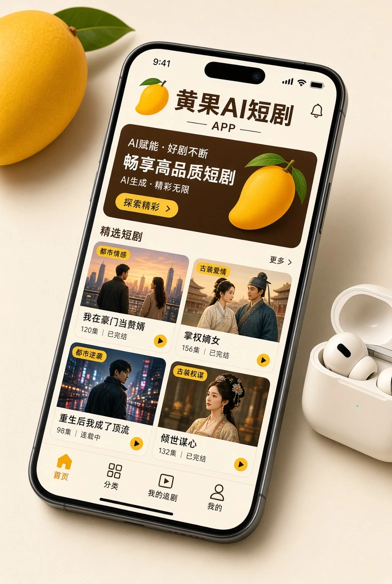 黄果AI短剧移动浏览界面